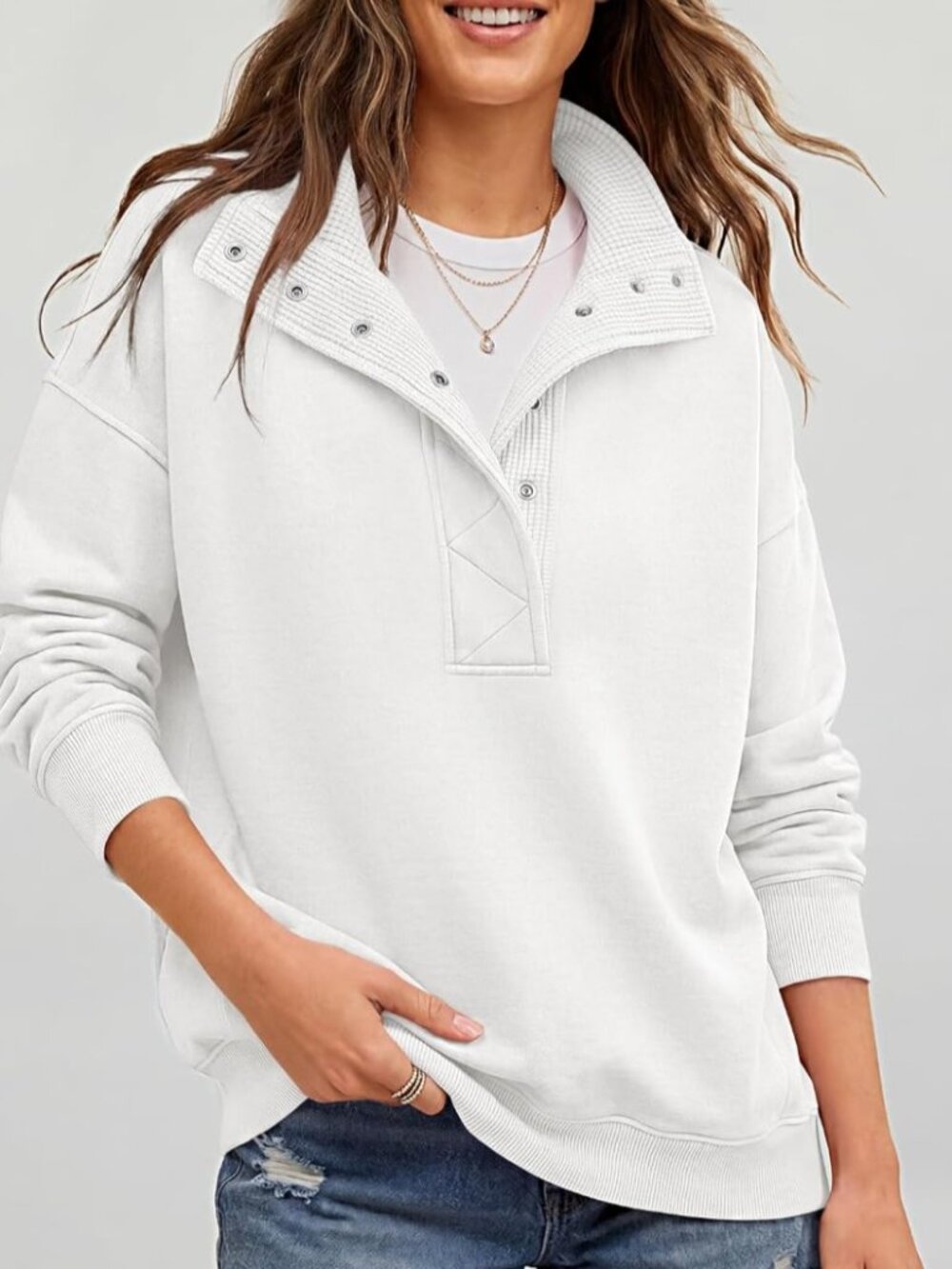 White pullover button mock neck - Picture 10 of 10